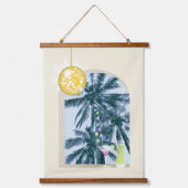 パーティーライトカクテルディスコボールパームオンイエロー 吊り下げ型タペストリー (正面)