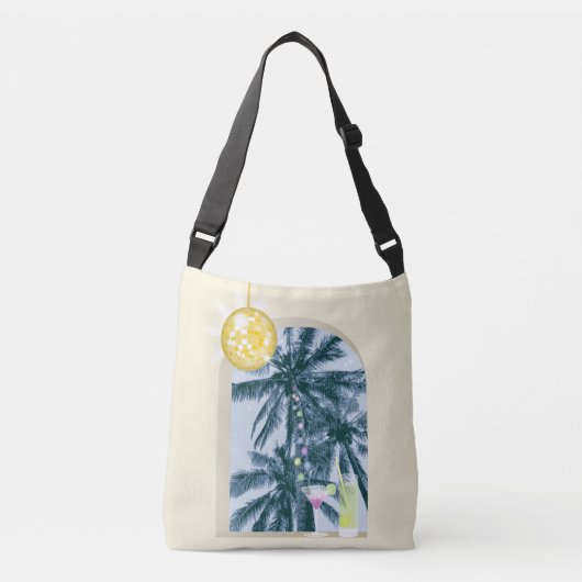 パーティーライト、カクテル、ディスコボールを手のひらに クロスボディバッグ (正面)