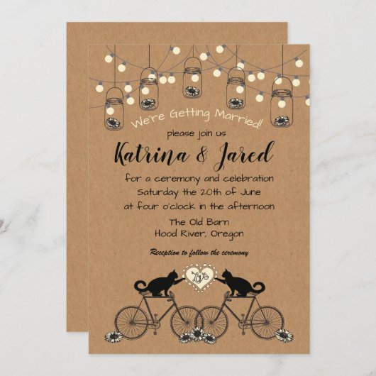 パーティーライト、猫、バイクおよびデイジーの招待状 招待状 (正面/裏面)