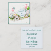 パーティー付き帽子の犬 スクエア名刺 (正面/裏面)