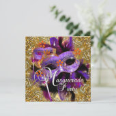 パーティー仮装パープルオレンジ金ゴールドシルバー 招待状 (スタンド正面)