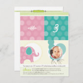 パーティー円：：象+風船5 インビテーションポストカード (正面/裏面)