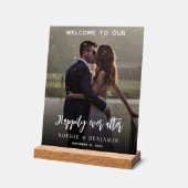 パーティー写真の歓迎を受け結婚て幸せに アクリルサイン (傾斜)