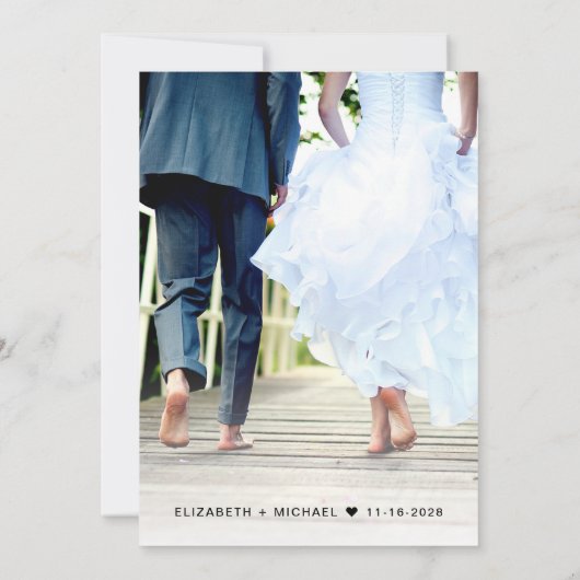 パーティー写真ほこりっぽいバラの後の幸せ結婚な 案内状 (裏面)