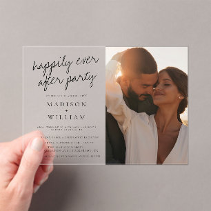 パーティー写真モダンの後の結婚幸せ アクリル招待状