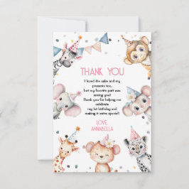 パーティー動物かわいいサファリガールバースデーパーティー サンキューカード