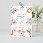 パーティー動物かわいいサファリガールバースデーパーティー サンキューカード (スタンド正面)