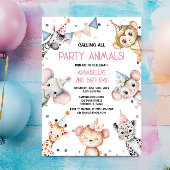 パーティー動物かわいいサファリガールバースデーパーティー 招待状