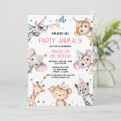 パーティー動物かわいいサファリガールバースデーパーティー 招待状 (スタンド正面)