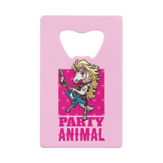 パーティー動物のヘアメタルグレームロックユニコーン漫画 クレジットカード栓抜き (正面)