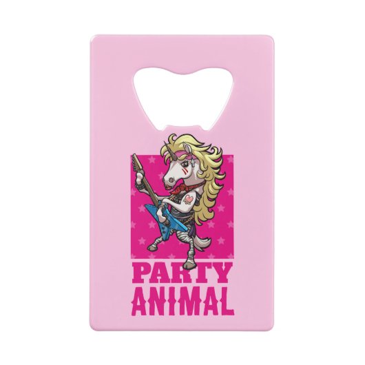 パーティー動物のヘアメタルグレームロックユニコーン漫画 クレジットカード栓抜き (裏面)