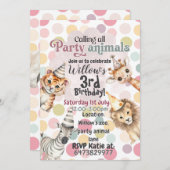 パーティー動物の子供の誕生日の招待 招待状 (正面/裏面)