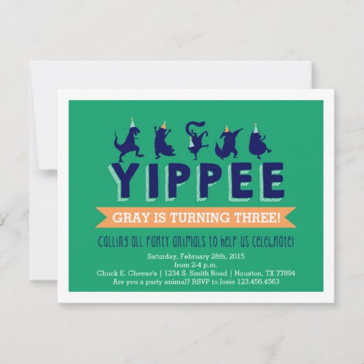 パーティー動物の子供の誕生日招待状 招待状 (正面)