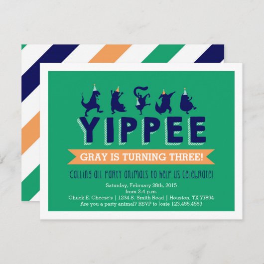 パーティー動物の子供の誕生日招待状 招待状 (正面/裏面)