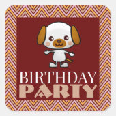 パーティー動物の子犬、シェブロンの誕生日パーティー スクエアシール (正面)