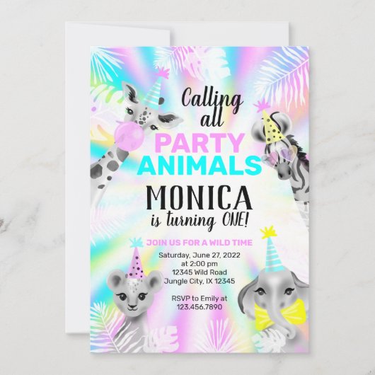 パーティー動物の誕生日の招待 招待状 (正面)