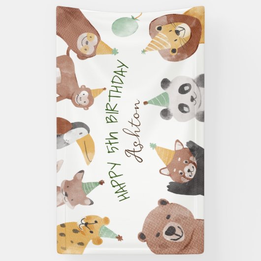 パーティー動物の誕生日パーソナライズされた会 横断幕 (縦)