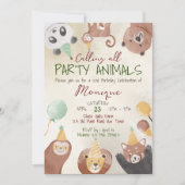 パーティー動物の誕生日パーティーへの招待テンプレート 招待状 (正面)