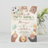 パーティー動物の誕生日パーティーへの招待テンプレート 招待状 (スタンド正面)