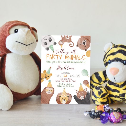 パーティー動物の誕生日パーティーへの招待テンプレート 招待状