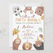 パーティー動物の誕生日パーティーへの招待テンプレート 招待状 (正面)