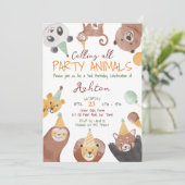 パーティー動物の誕生日パーティーへの招待テンプレート 招待状 (スタンド正面)