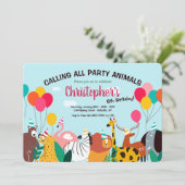 パーティー動物の誕生日パーティーへの招待 招待状 (スタンド正面)