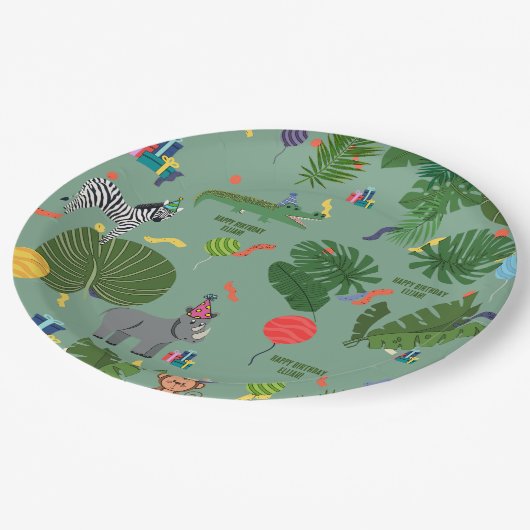 パーティー動物の誕生日パーティー，子供，ジャングル動物 ペーパープレート (アングル)