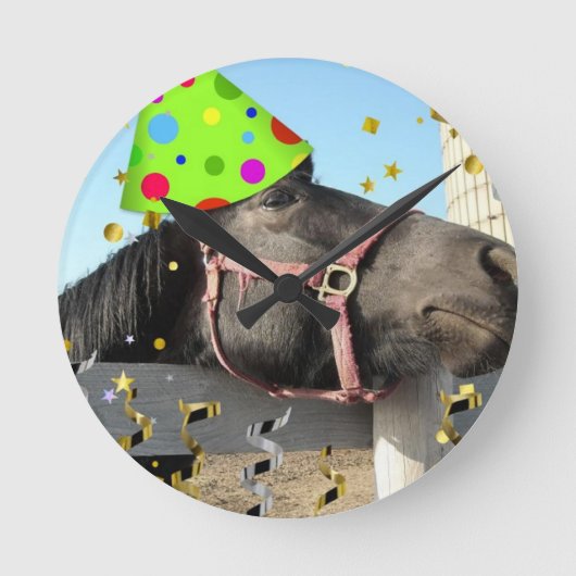 パーティー動物の馬 ラウンド壁時計 (正面)