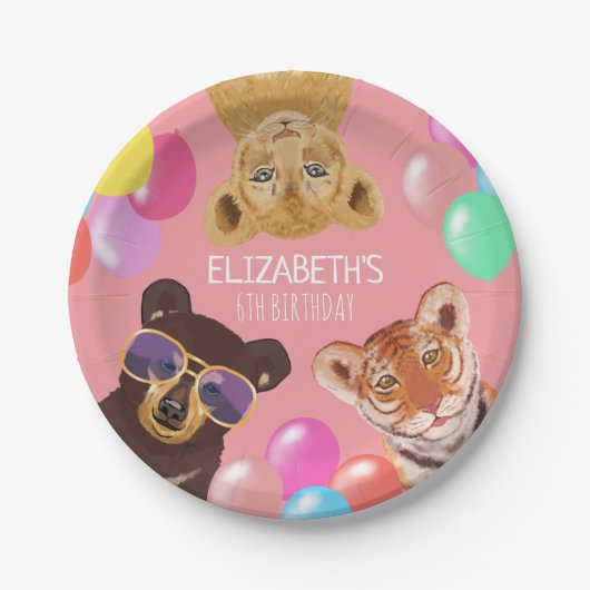 パーティー動物イラストレーション誕生日 ペーパープレート (正面)