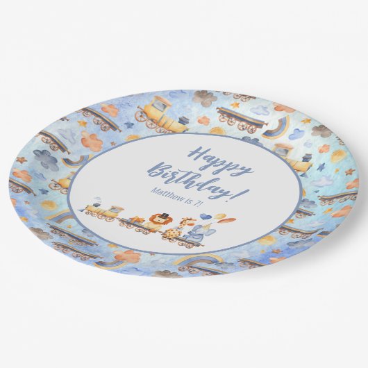 パーティー動物オントレインキッドジャングルハッピーバースデー ペーパープレート (アングル)