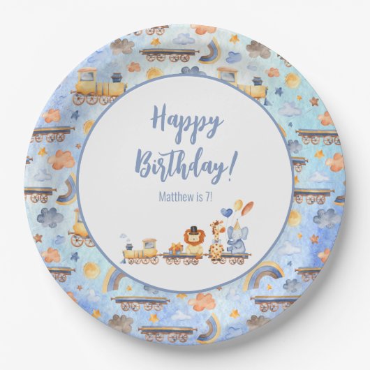 パーティー動物オントレインキッドジャングルハッピーバースデー ペーパープレート (正面)