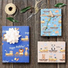 パーティー動物オントレインキッドジャングルハッピーバースデー ラッピングペーパーシート