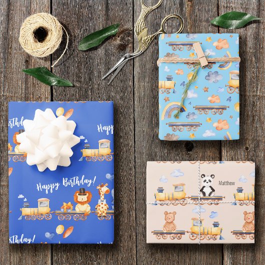 パーティー動物オントレインキッドジャングルハッピーバースデー ラッピングペーパーシート