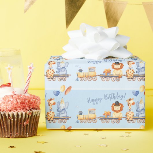 パーティー動物オントレインキッドジャングルハッピーバースデー ラッピングペーパー (誕生日パーティー)