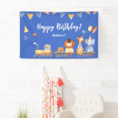 パーティー動物オントレインキッドジャングル誕生日ブルー 横断幕 (インサイチュ)