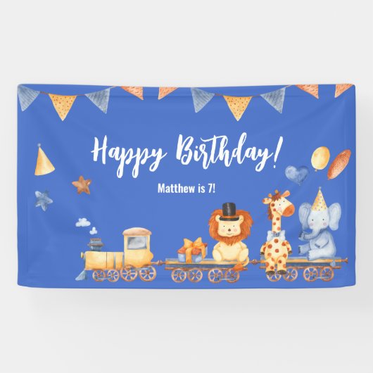 パーティー動物オントレインキッドジャングル誕生日ブルー 横断幕 (横)