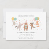 パーティー動物カラフル子供の誕生日パーティー 招待状 (正面)