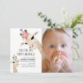 パーティー動物キリン写真第1誕生日 招待状 (スタンド正面)