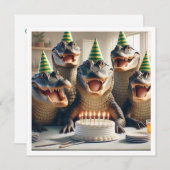 パーティー動物クロコダイ食べ物リーズ・ケーキ誕生日 招待状 (正面/裏面)