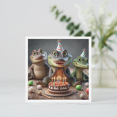 パーティー動物クロコダイ食べ物リーズ・ケーキ誕生日 招待状 (スタンド正面)