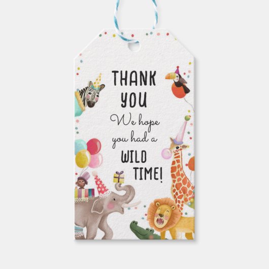 パーティー動物サファリガールピンクありがとうワイルドタイム ギフトタグ (正面)