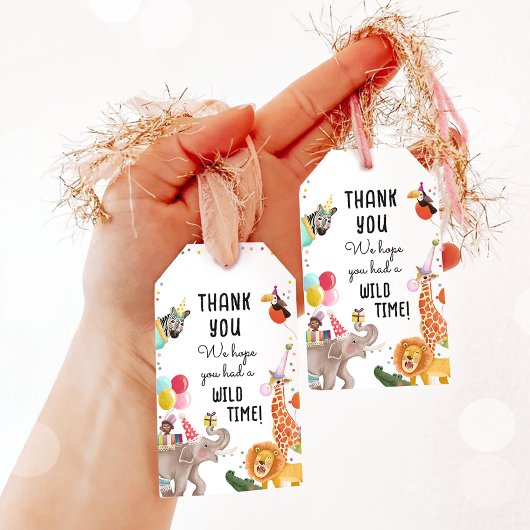 パーティー動物サファリガールピンクありがとうワイルドタイム ギフトタグ