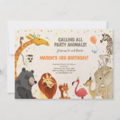 パーティー動物サファリガールボーイアニマルズ誕生日 招待状 (正面)