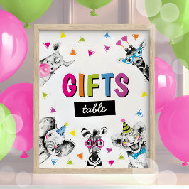 パーティー動物サファリジャングル誕生日ギフトサイン ポスター