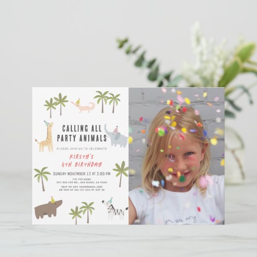 パーティー動物サファリフォト子供の誕生日 招待状 (スタンド正面)