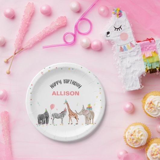 パーティー動物サファリ動物園パーティーガールワイルド誕生日 ペーパープレート (パーティー)