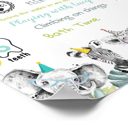 パーティー動物サファリ最初の誕生日マイルストーン ポスター (角)