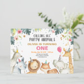 パーティー動物サファリ金ゴールドガールアニマルズ誕生日 招待状 (スタンド正面)