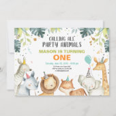 パーティー動物サファリ金ゴールドボーイアニマルズ誕生日 招待状 (正面)